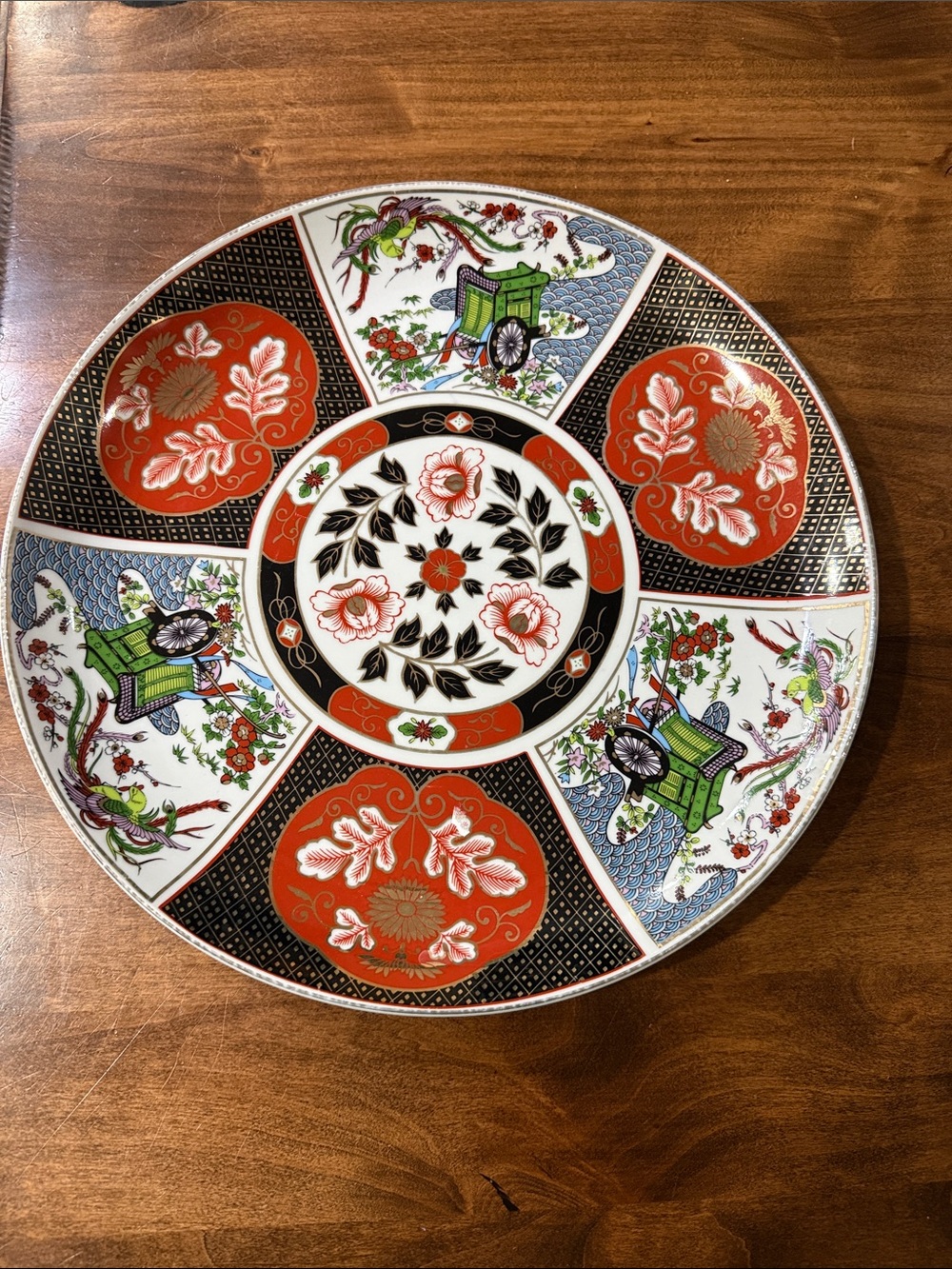 Japanese Imari Red, Green & Black Floral Ceramic Serving Platter